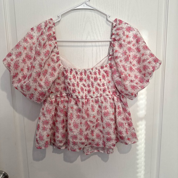Altar'd State Pink Floral Puff Sleeve Blouse - Picture 2 of 3